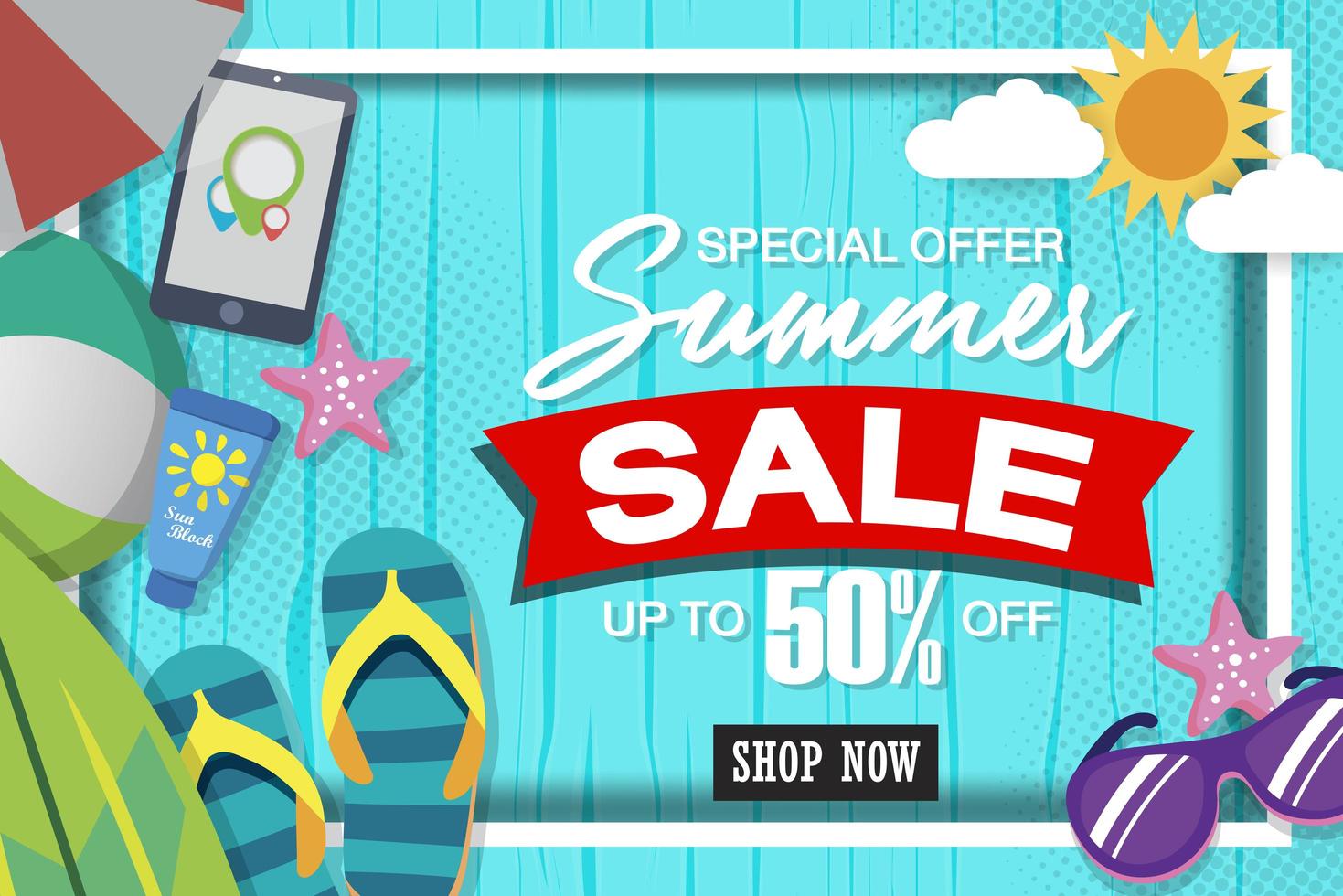 Summer super sale banner template on color background. vector