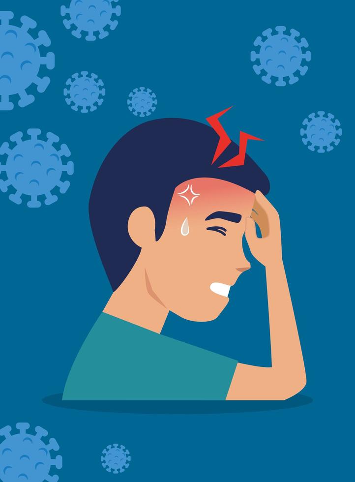 man with headache and coronavirus symptoms vector