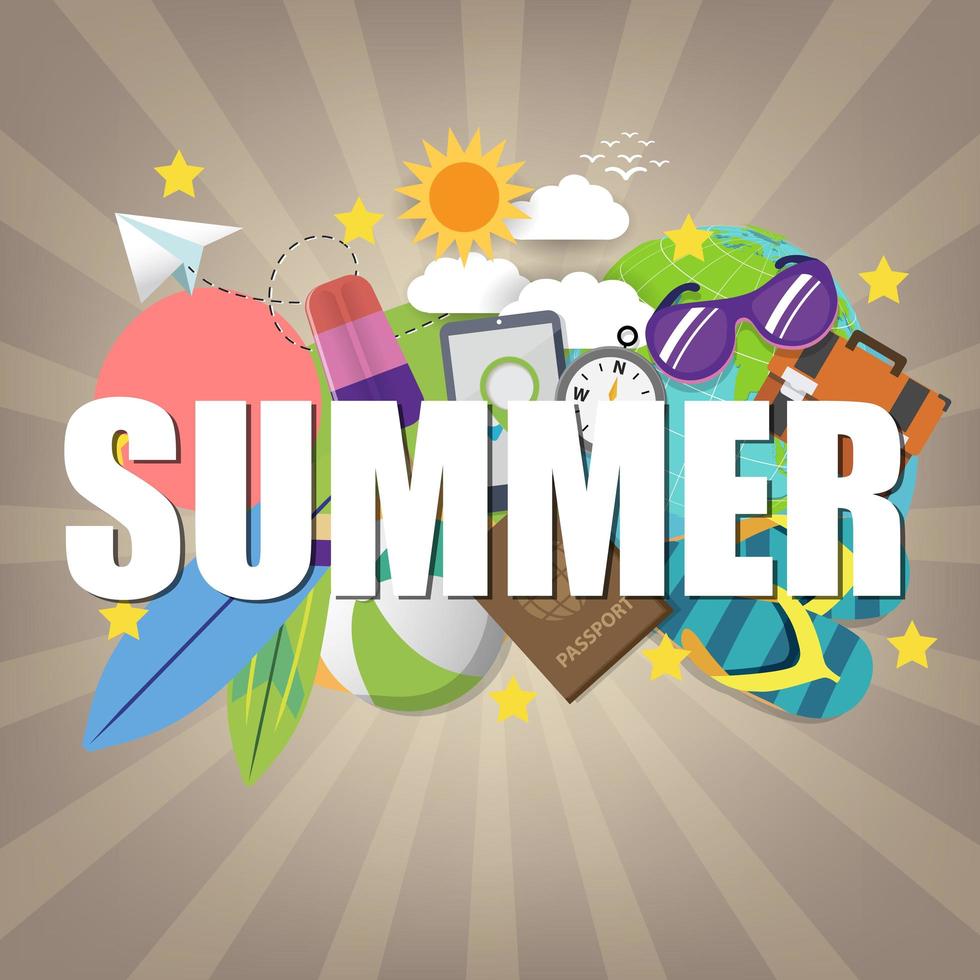 Summer banner template on color background. vector