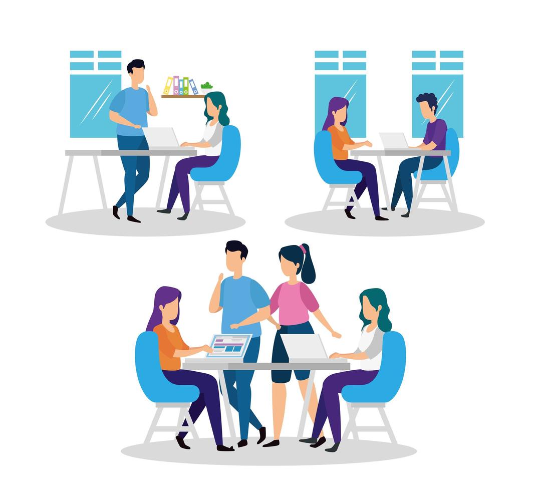 Coworking scenes set vector