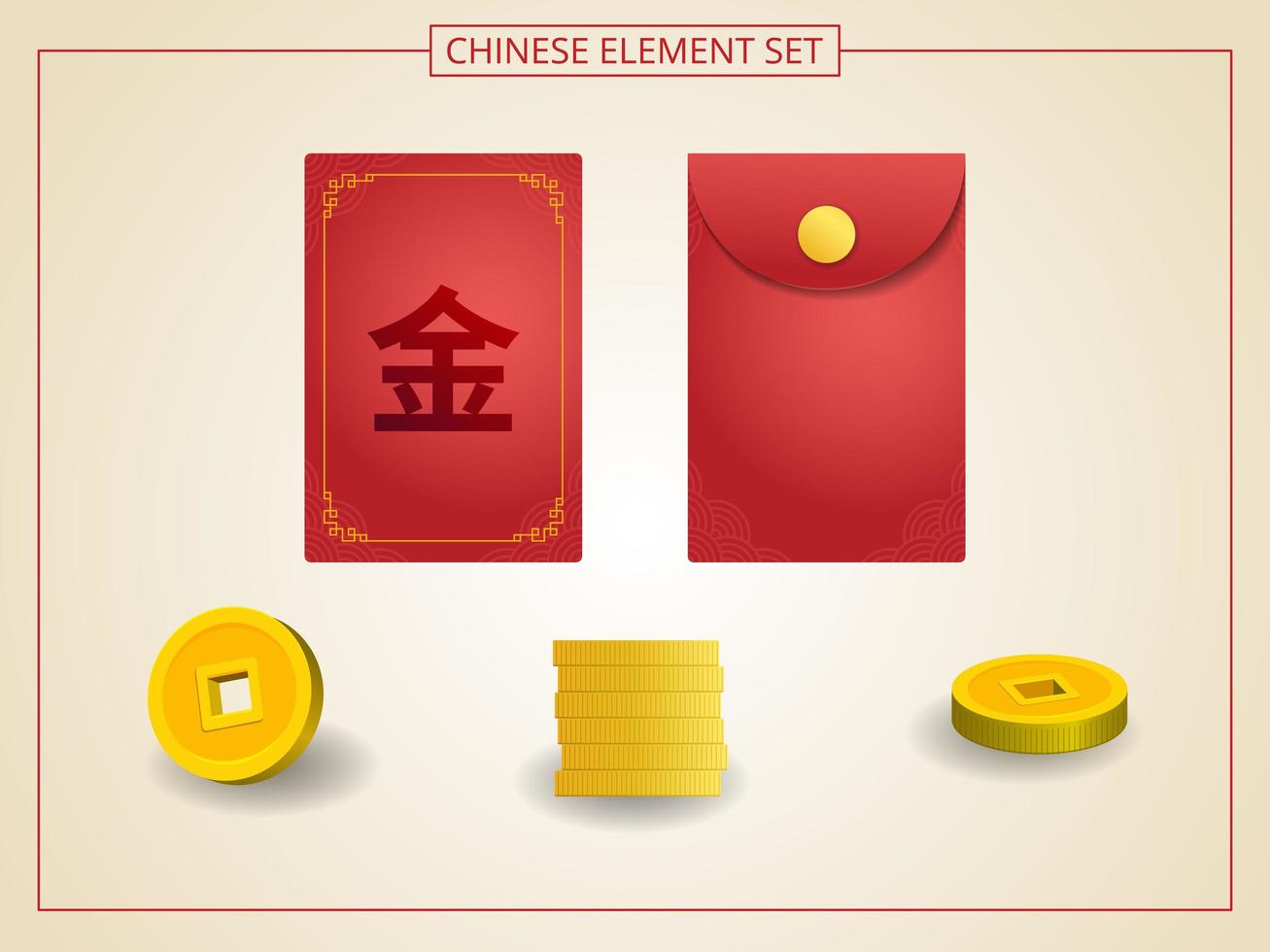 Chinese Angpao red color with golden coins in paper cut style vector