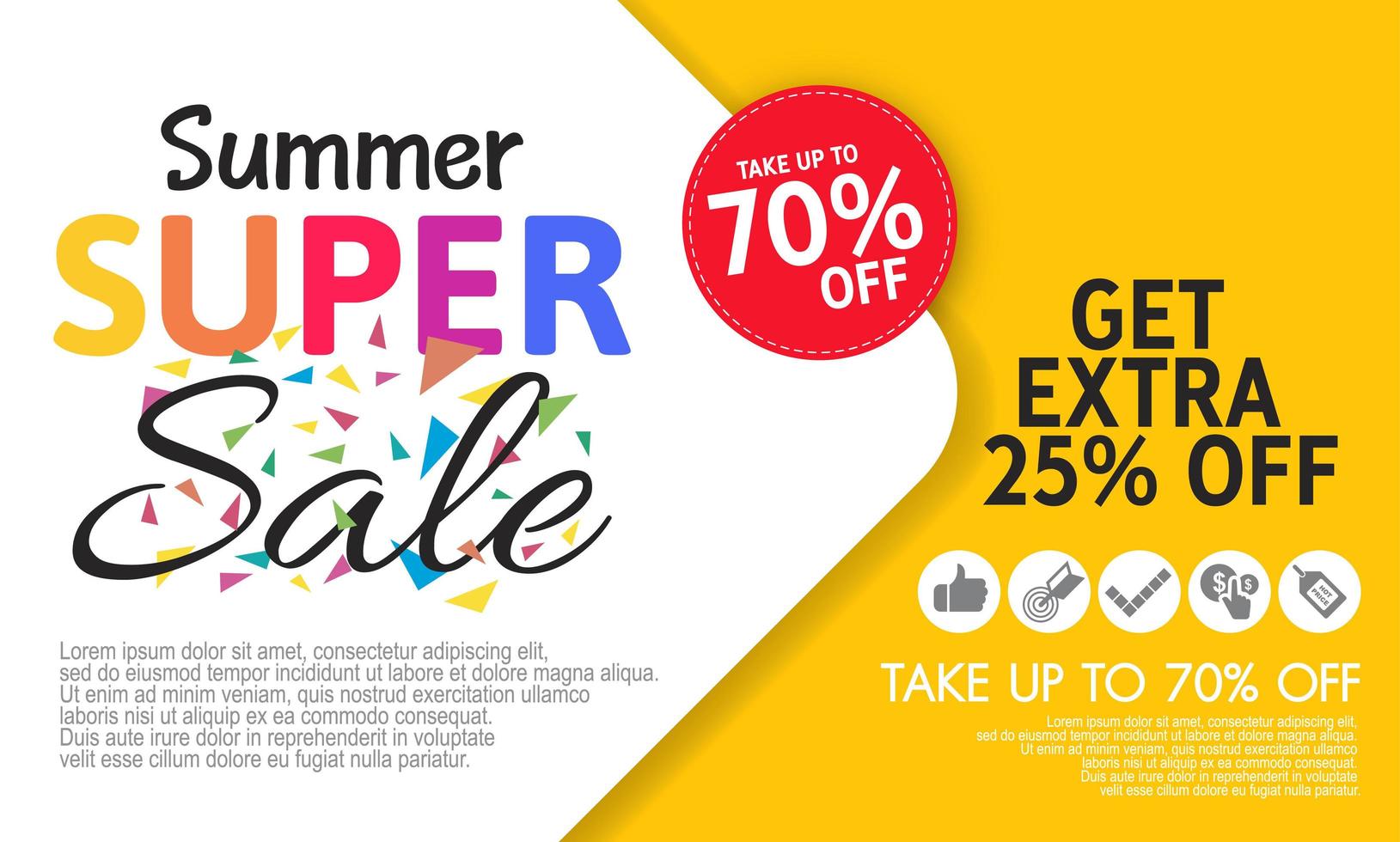 Summer super sale banner template on color background. vector