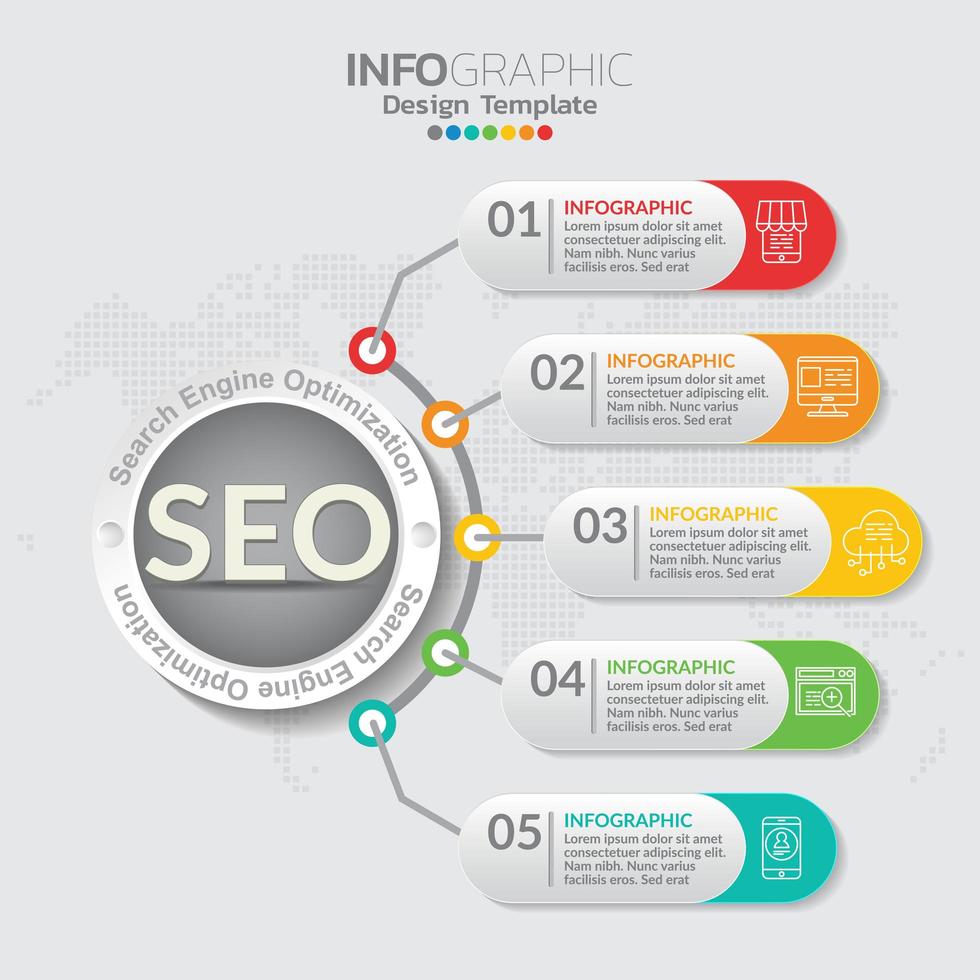 Ilustración del concepto de infografía de infografías seo con plantilla de diseño empresarial. vector