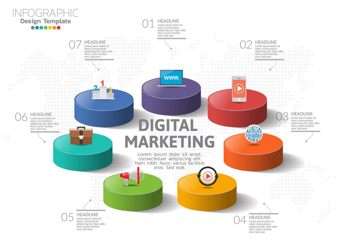 Digital Marketing concept. Infographic chart with icons, can be used for workflow layout, diagram, report, web design. vector