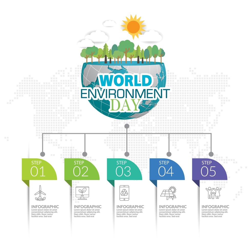 Ecology concept with green city. World environment concept. vector