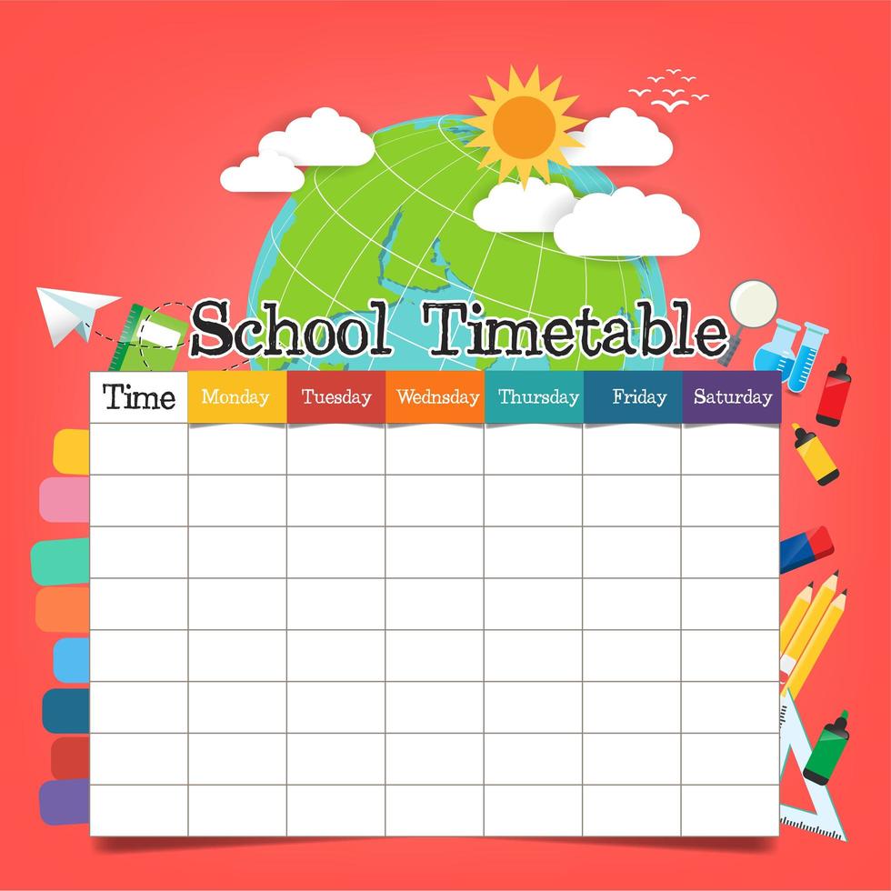 plantilla de horario escolar vector