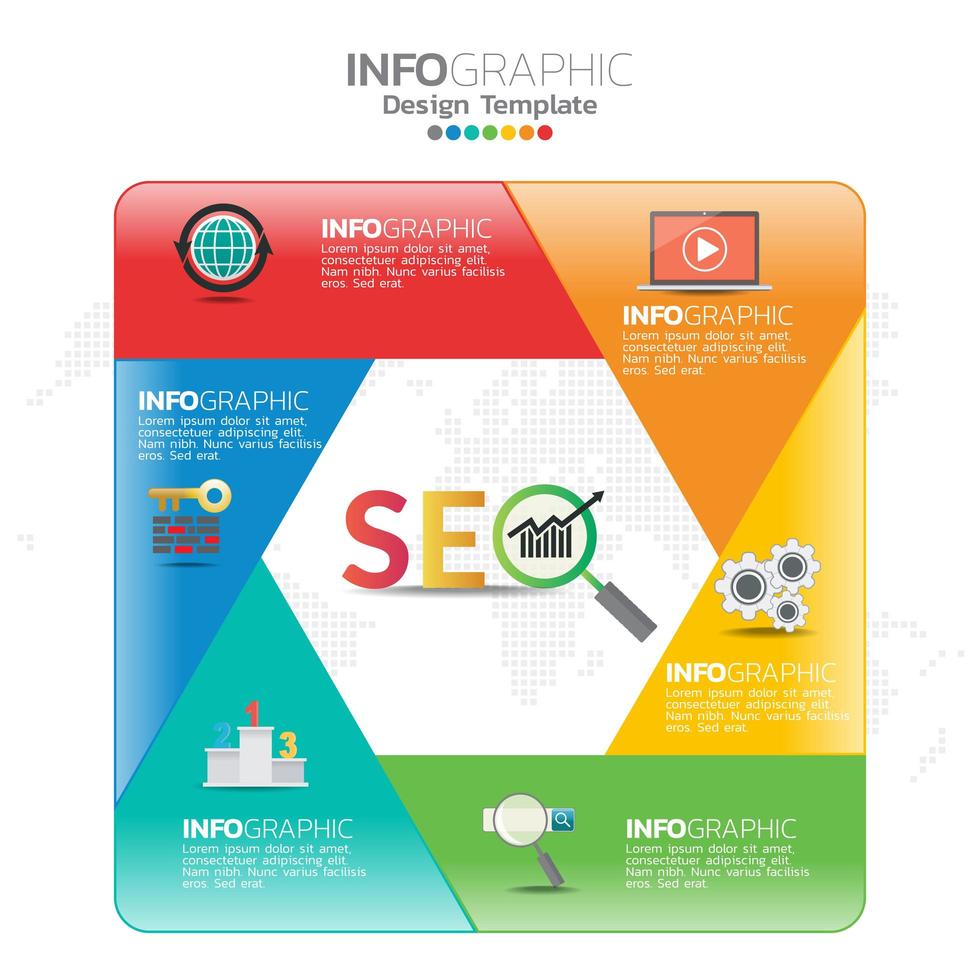 Ilustración del concepto de infografía de infografías seo con plantilla de diseño empresarial. vector