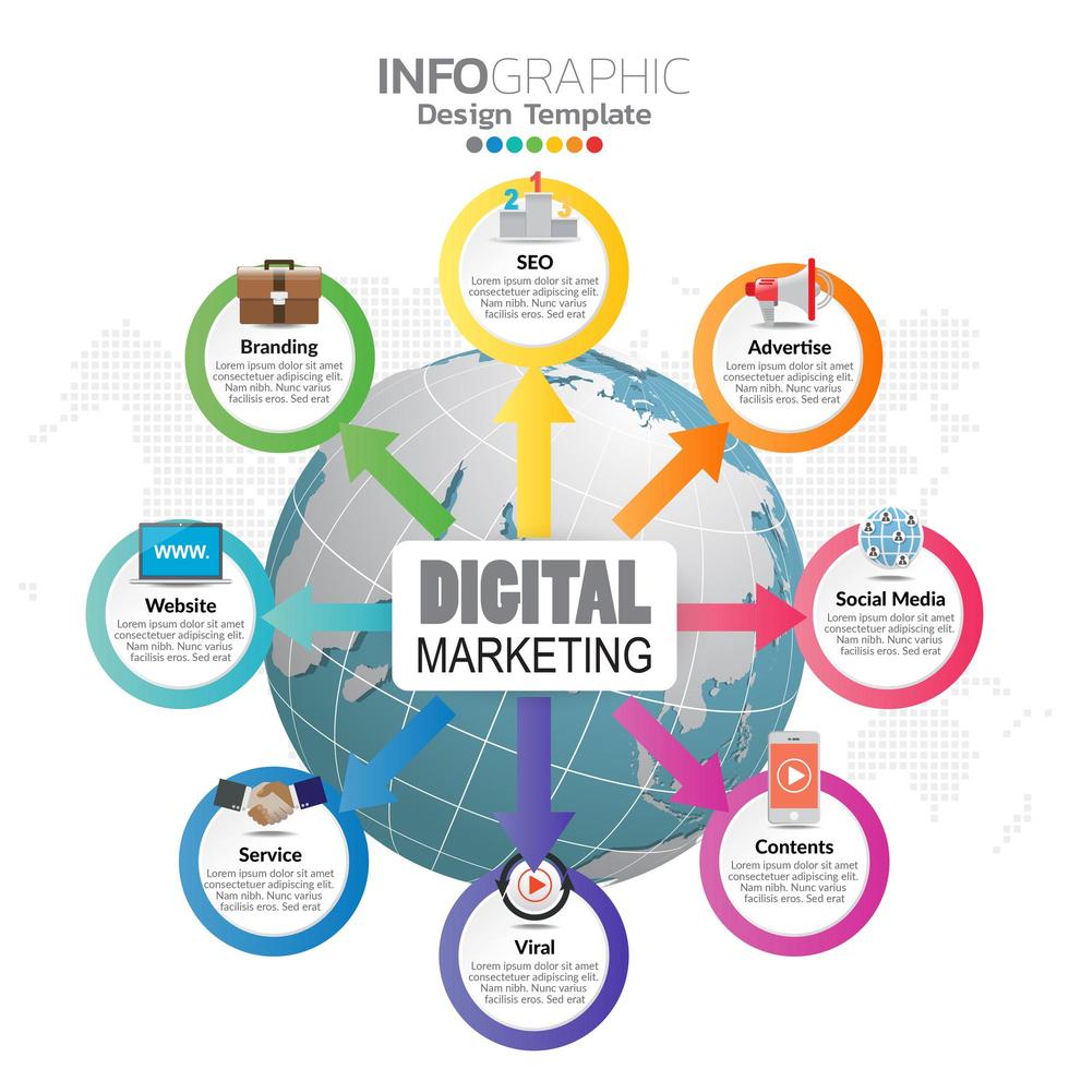 Plantilla de infografía con concepto de iconos de marketing digital. vector