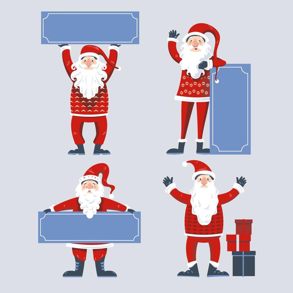 Santa Claus characters set holding banners vector