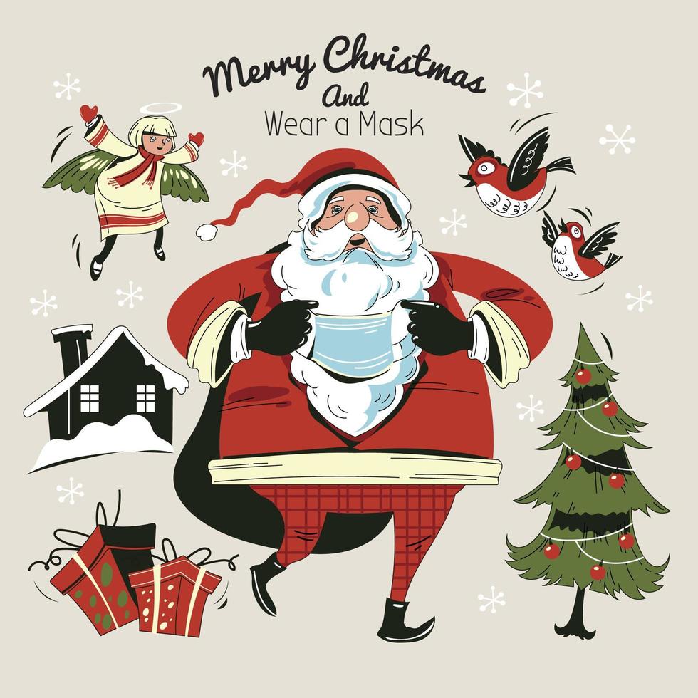 Santa Claus walking and Wearing Mask vector