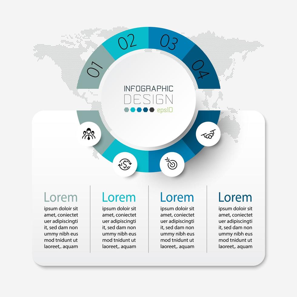 Opciones de infografía empresarial de formas circulares y cuadradas. vector