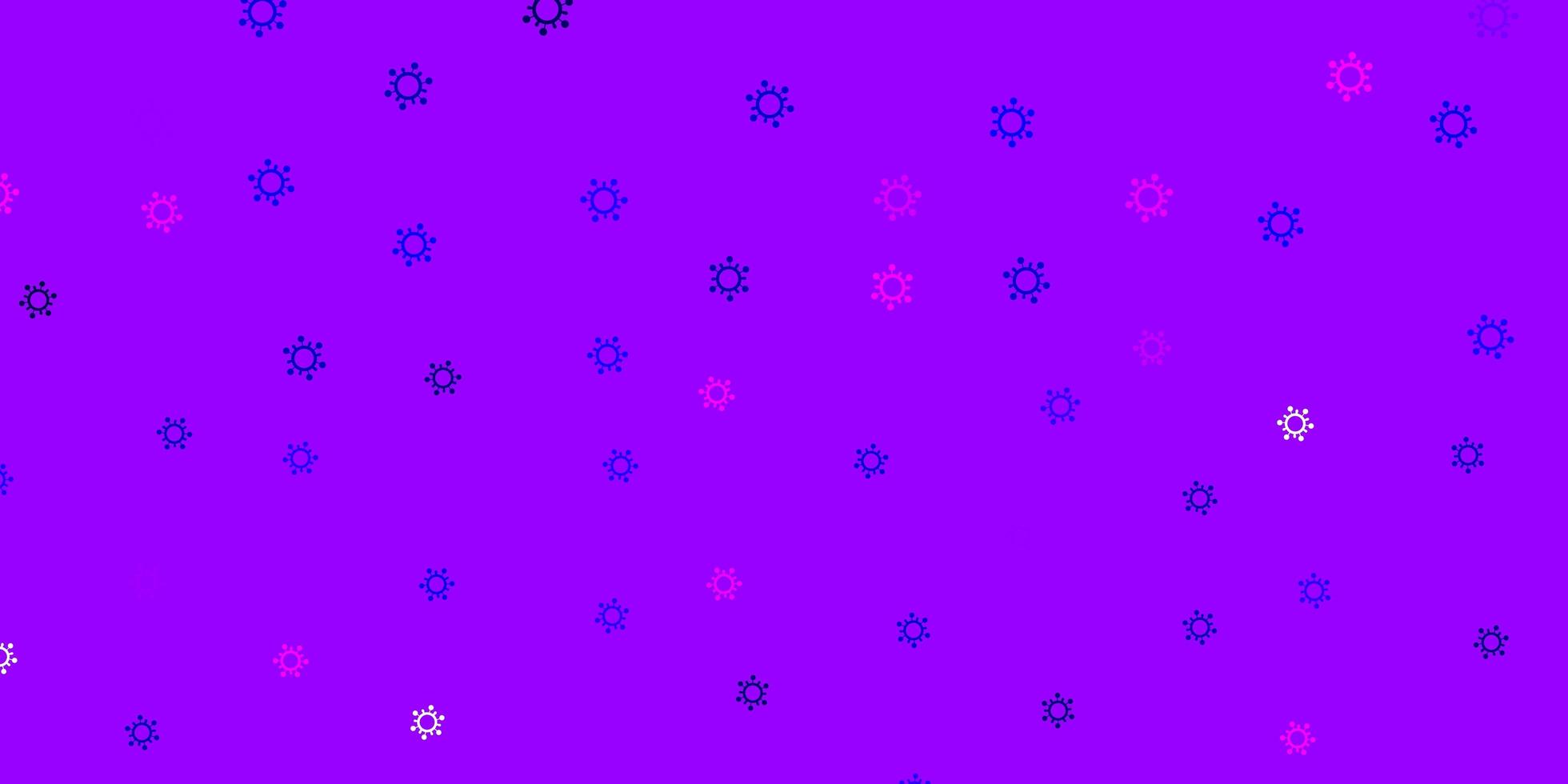 Telón de fondo de vector violeta, rosa claro con símbolos de virus.