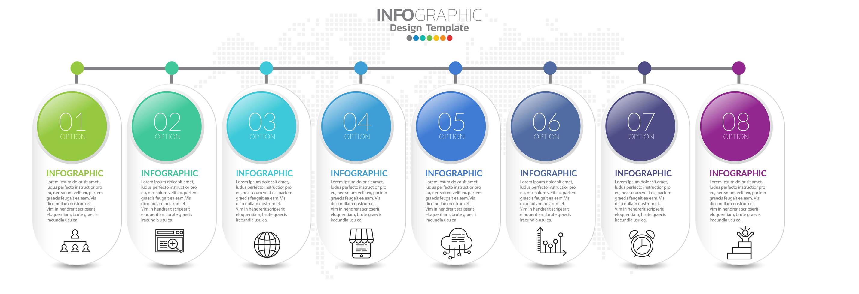 Infografía de línea de tiempo con iconos de marketing y pasos. vector