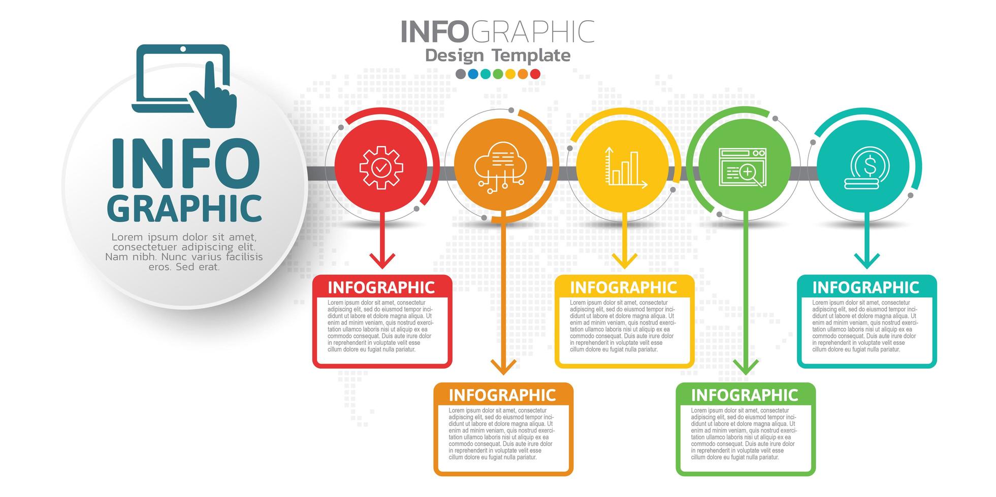 Banner de marketing digital en línea con iconos para contenidos comerciales. vector