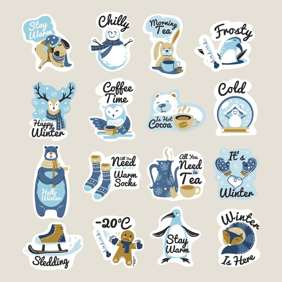 Winter stickers with phrases for Christmas season 1820848 Vector Art at