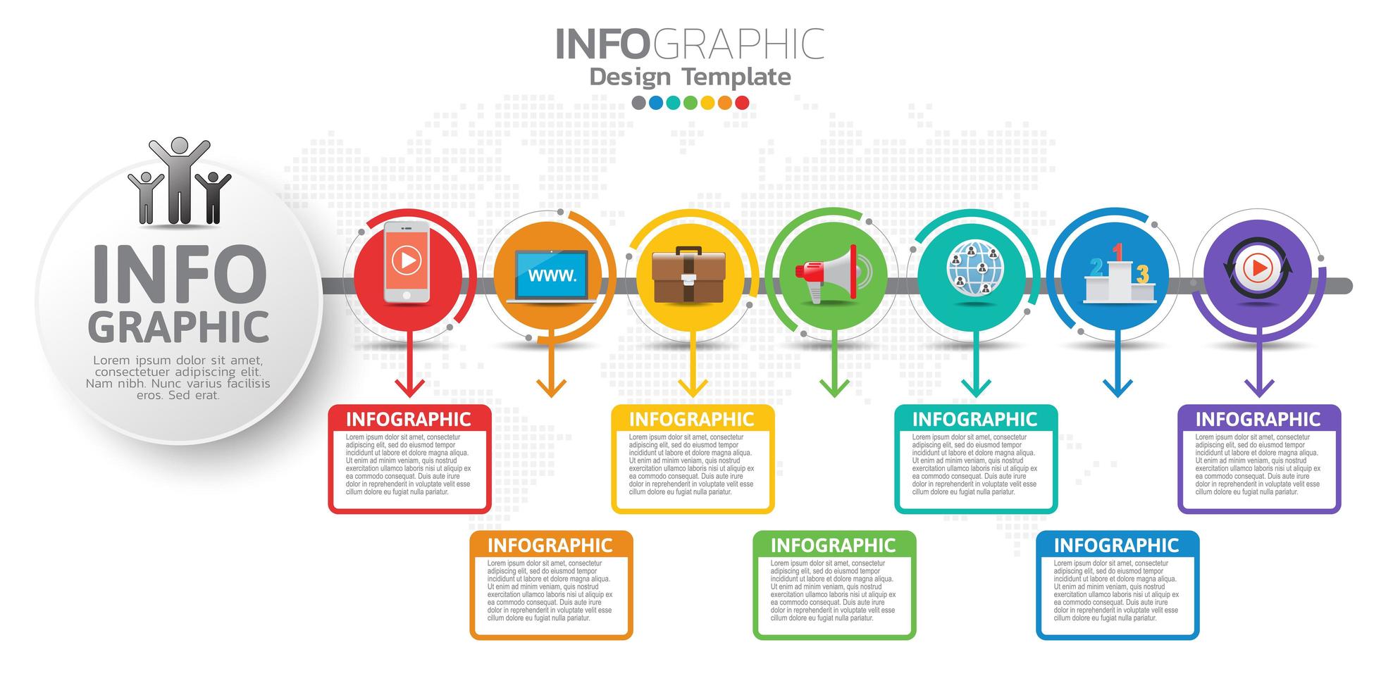 Digital online marketing banner with icons for business contents. vector