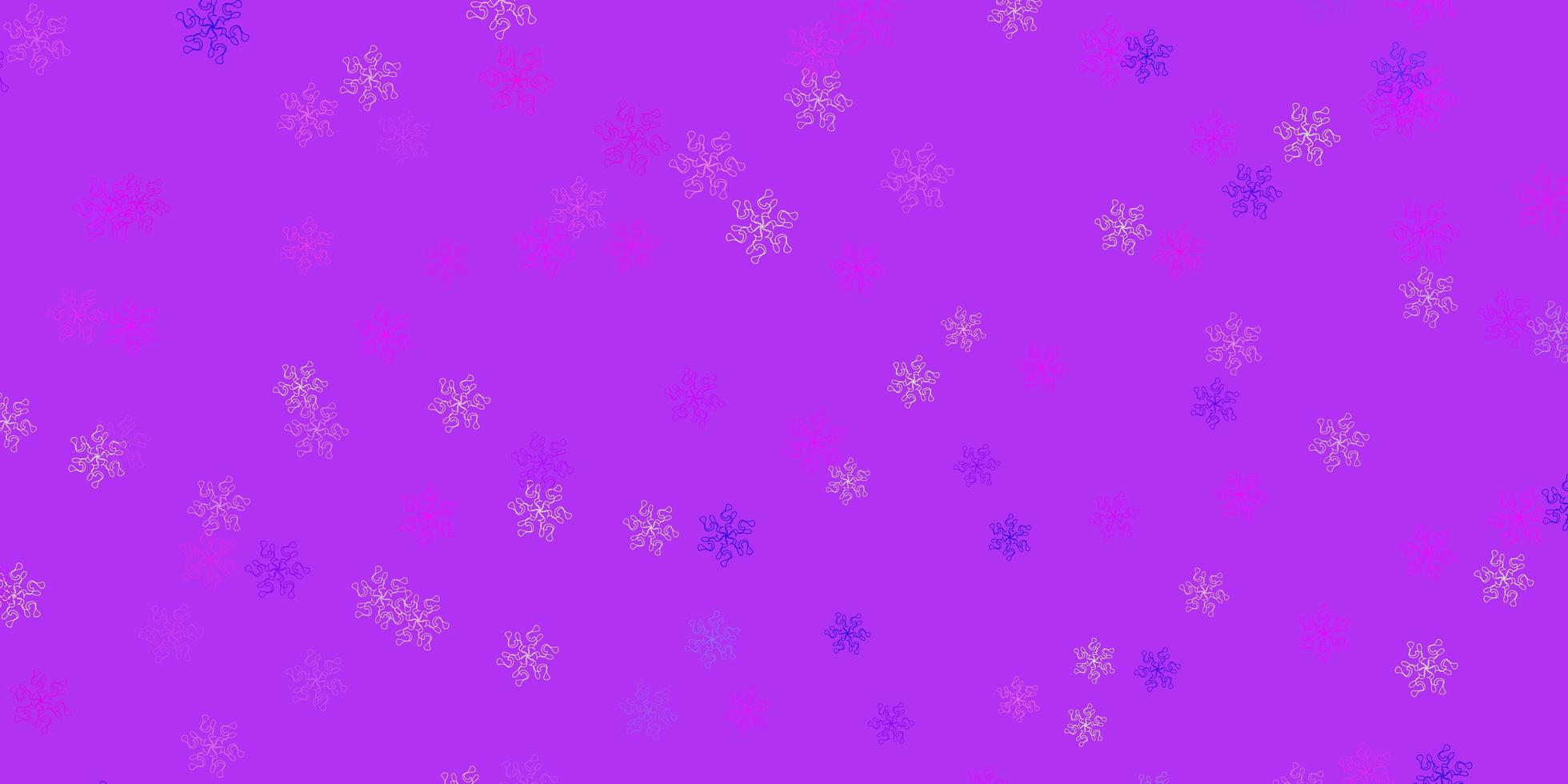 Plantilla de doodle de vector púrpura claro, rosa con flores.
