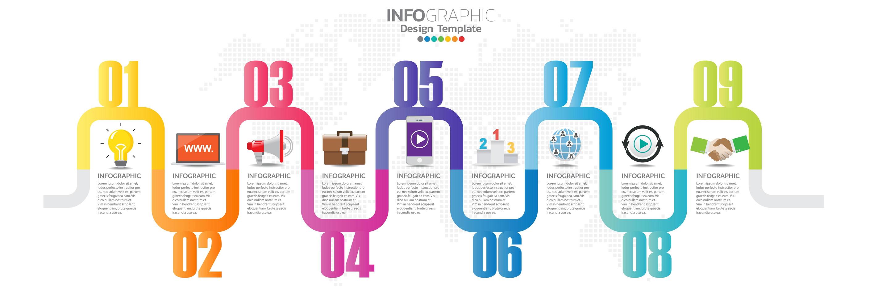 Timeline infographics with step and marketing icons vector