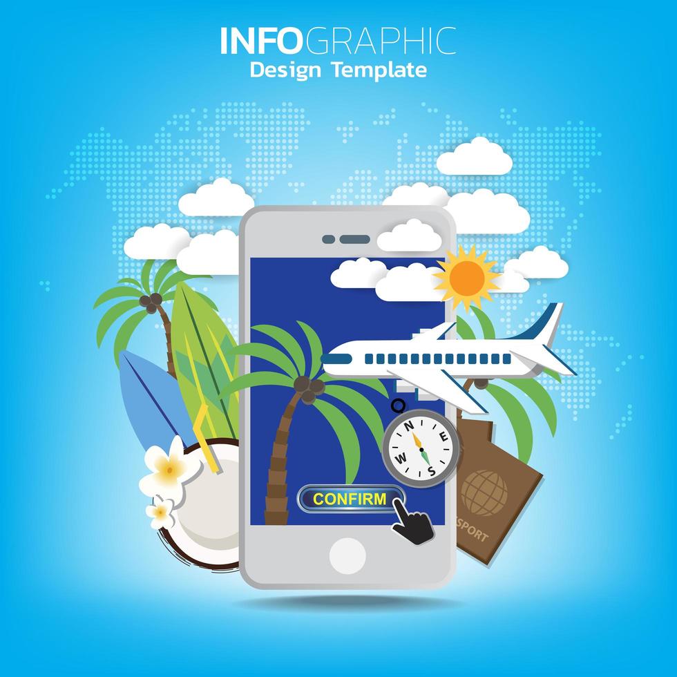 Go Travel Concept with a Passenger Plane Mobile Ticket for App. vector