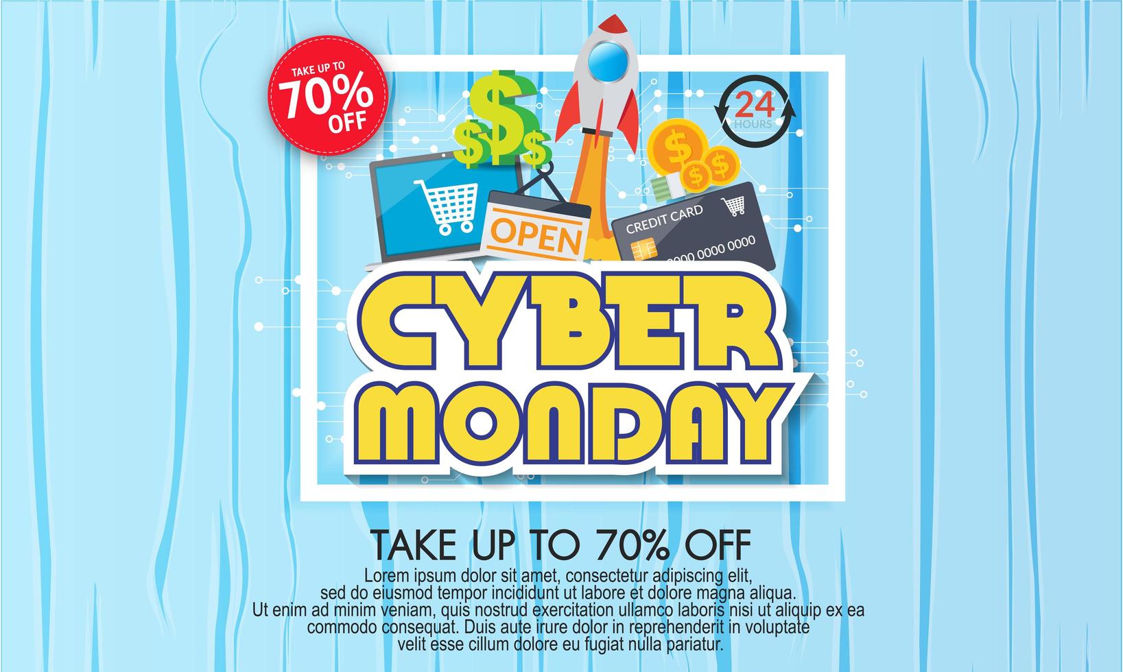 banner moderno de cyber monday con diseño plano vector