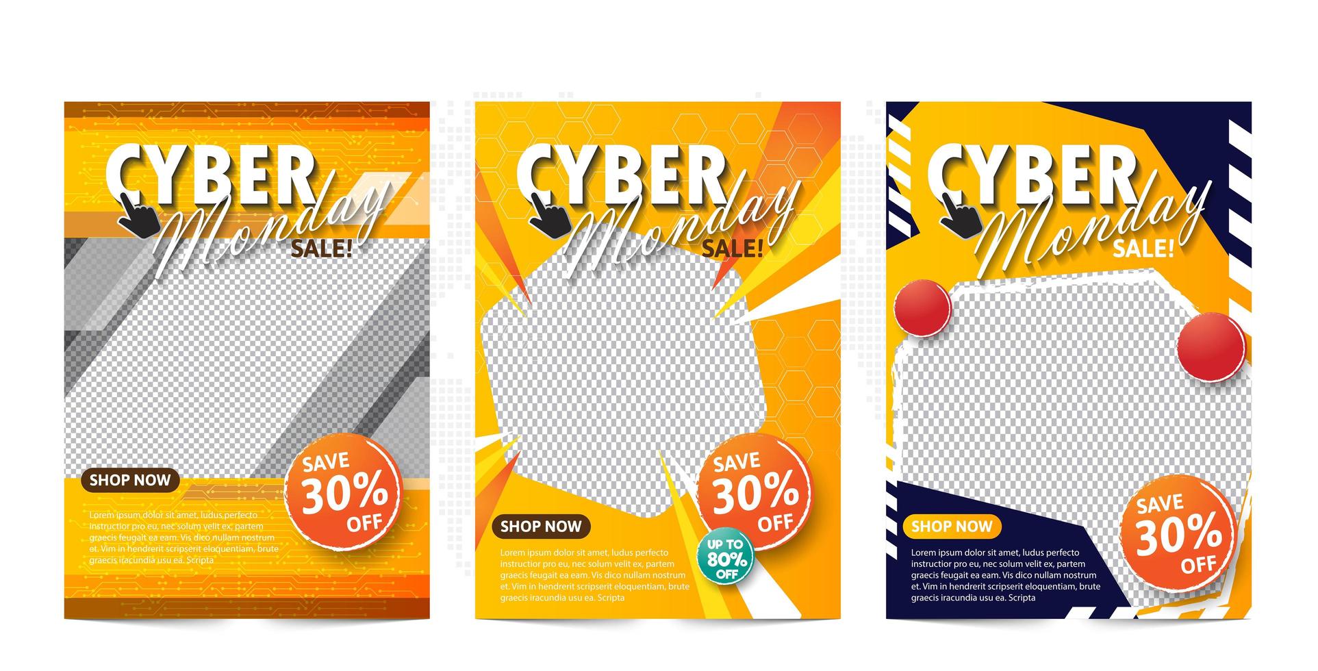 Plantilla de banner de venta Cyber Monday con tema amarillo. vector
