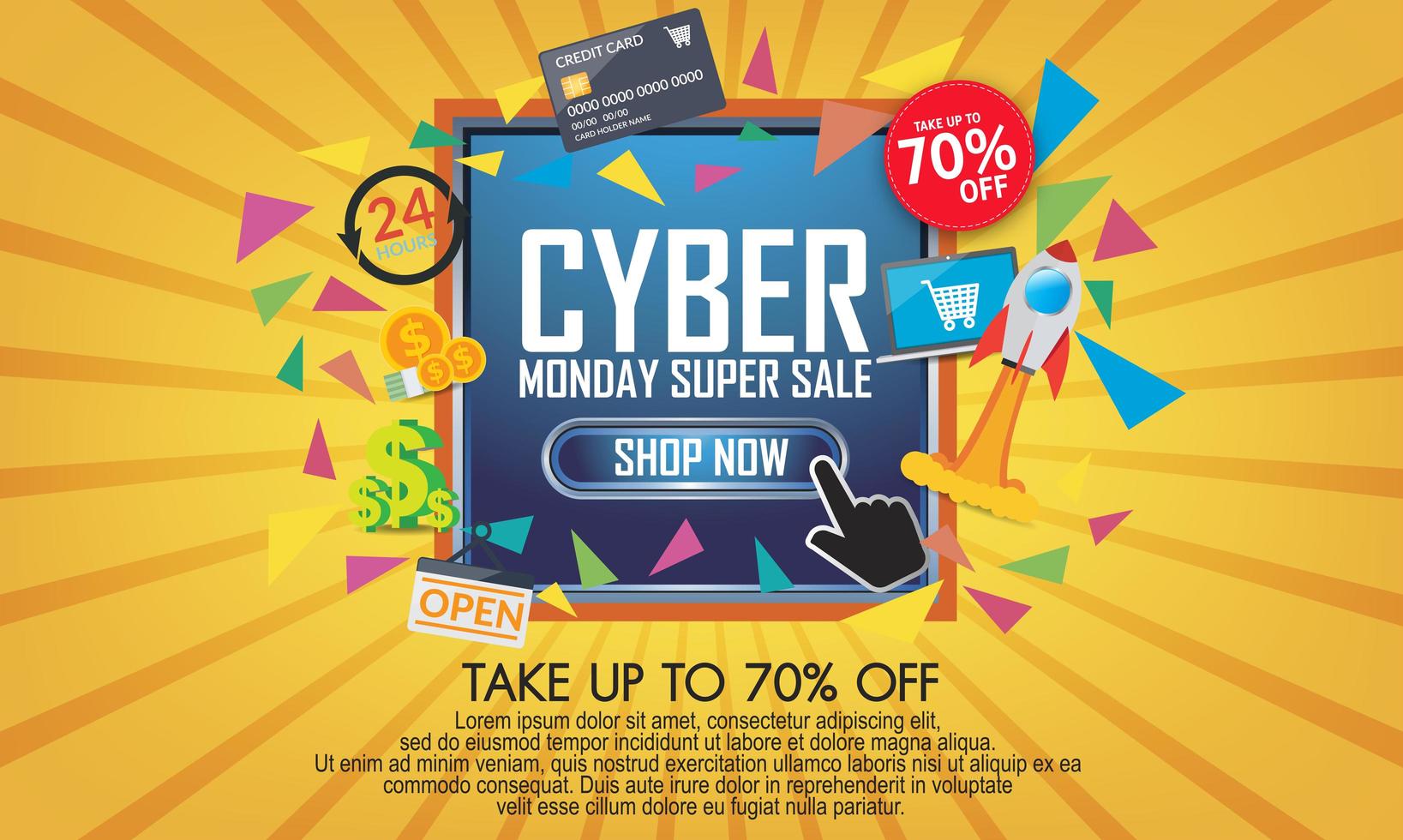 banner moderno de cyber monday con diseño plano vector