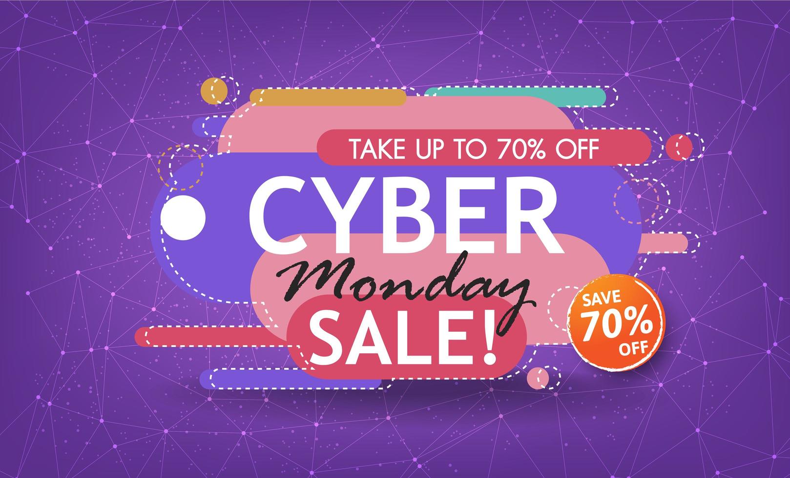 banner moderno de cyber monday con diseño plano vector