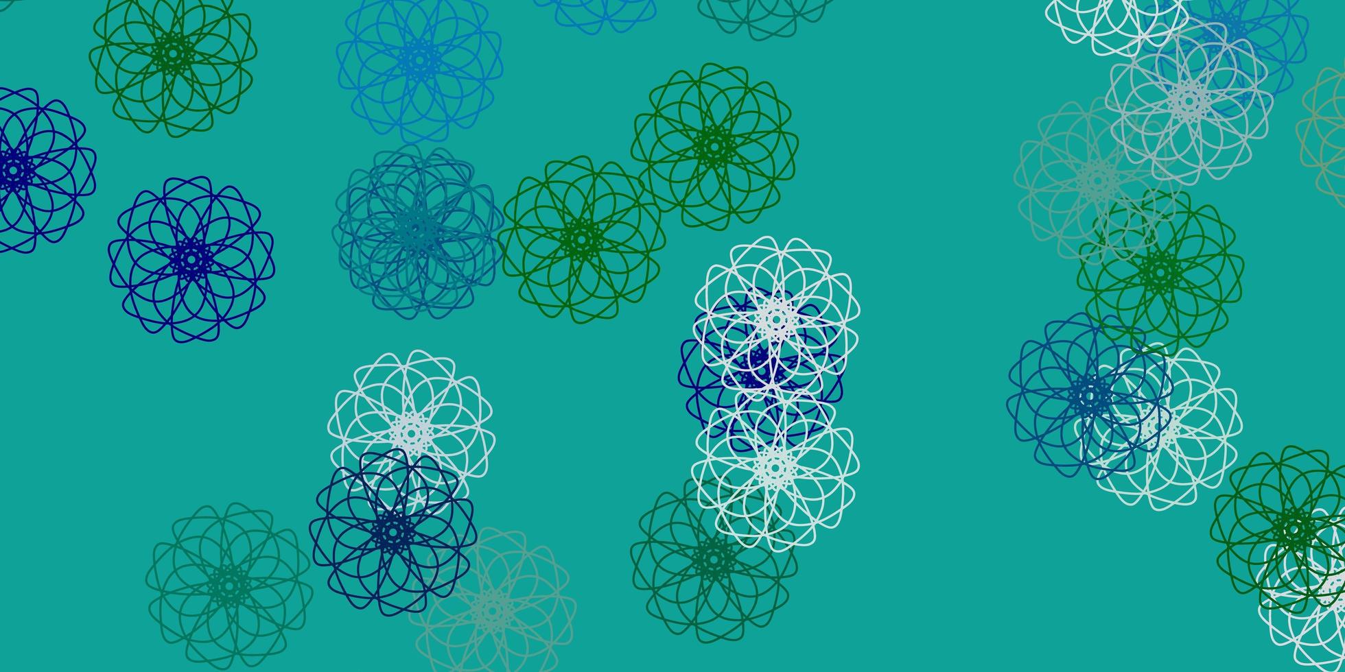 Light blue, green vector doodle template with flowers.