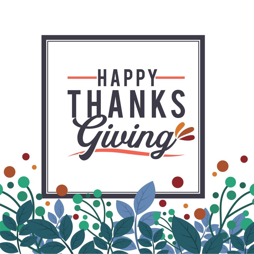 Thanksgiving typography poster with floral frame vector