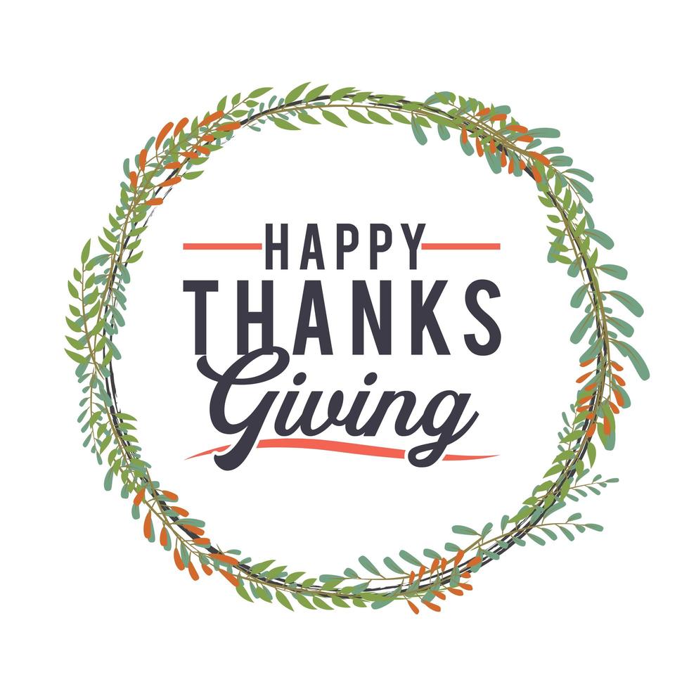 Thanksgiving typography poster with floral wreath vector