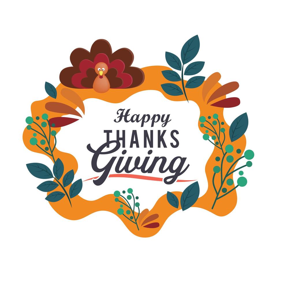 Thanksgiving typography poster with floral frame vector