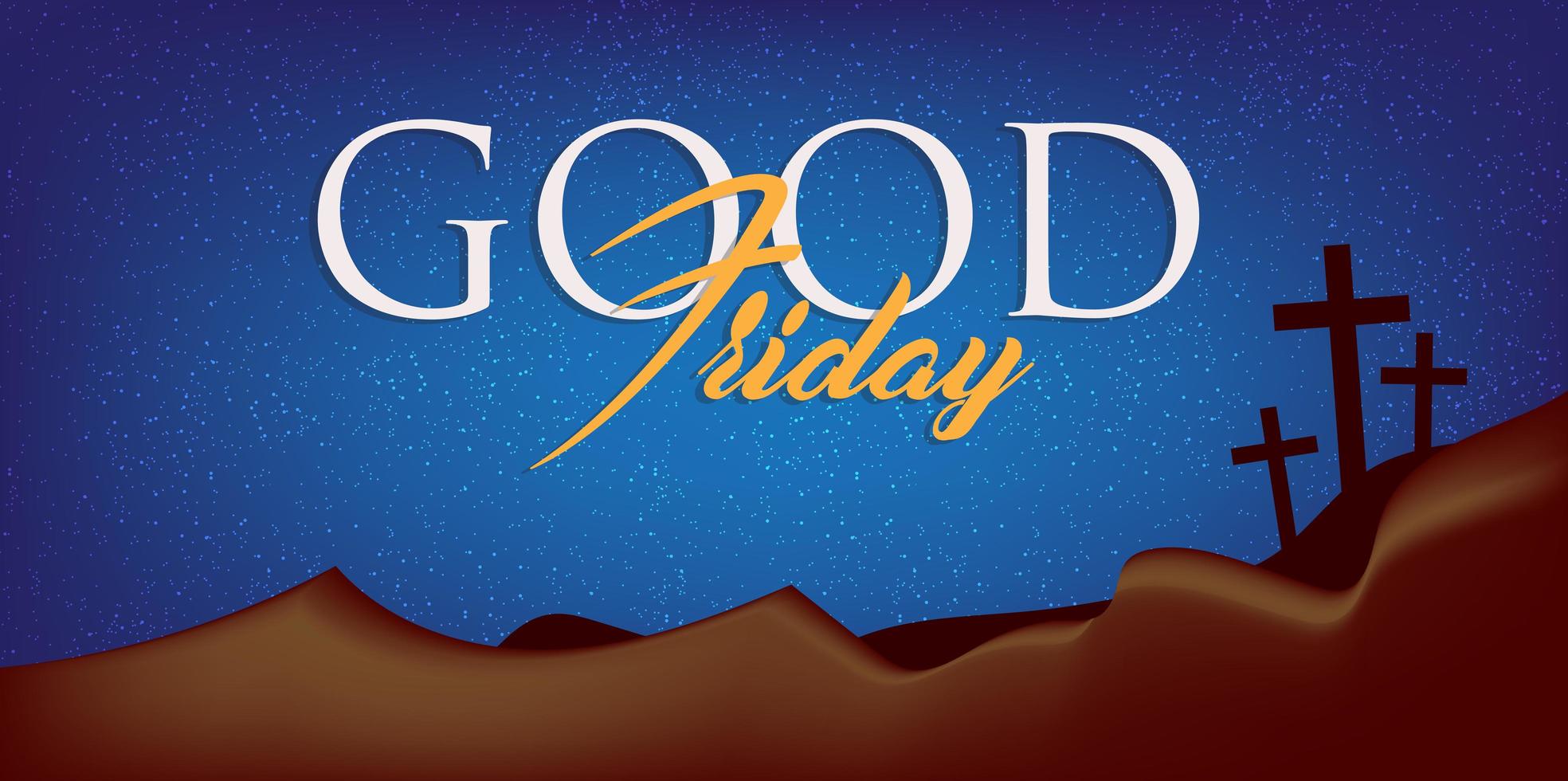 Three crosses on hill, Good Friday christian concept. vector