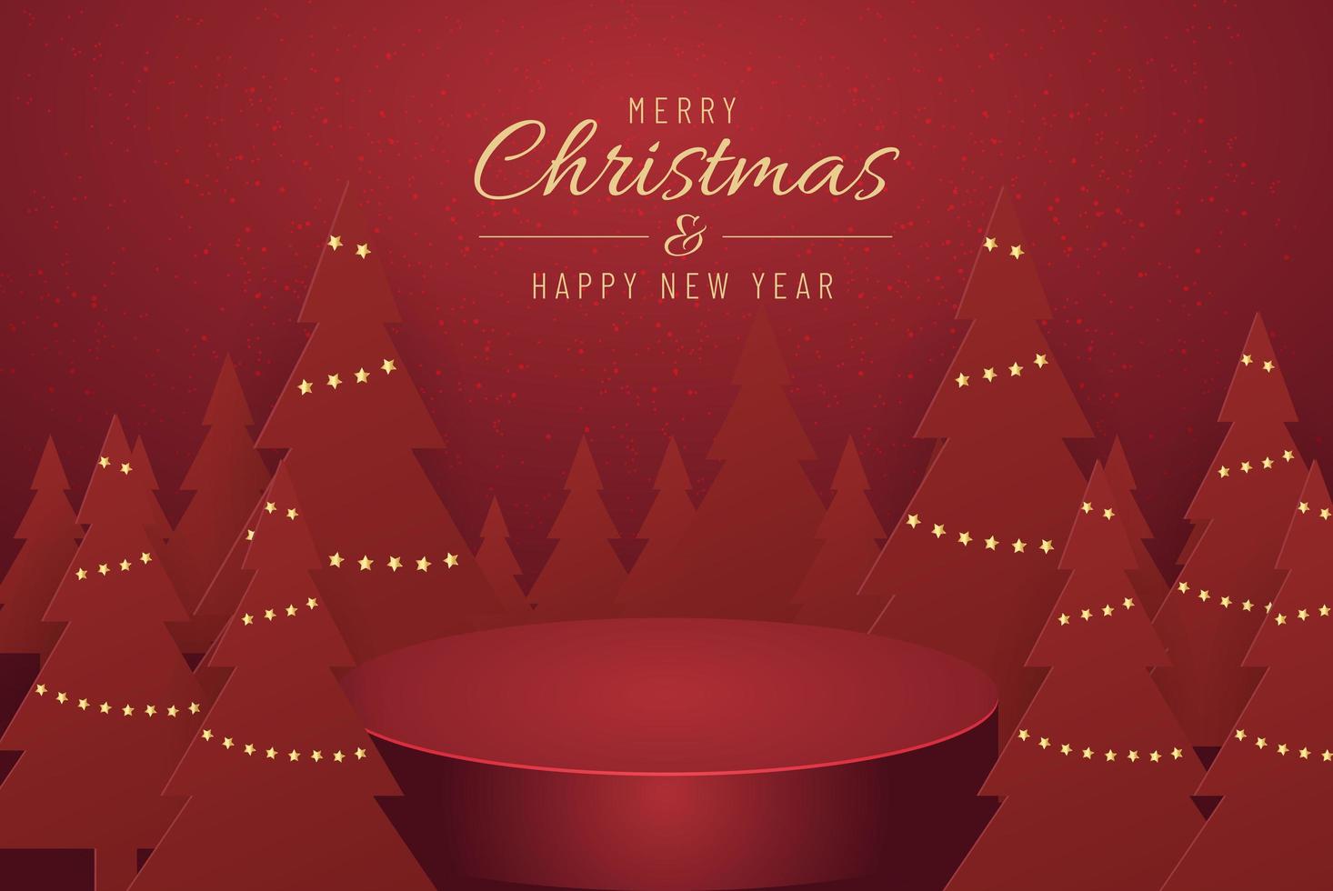 Christmas banner for present product with christmas tree on red Background. Text Merry Christmas and happy New Year. vector