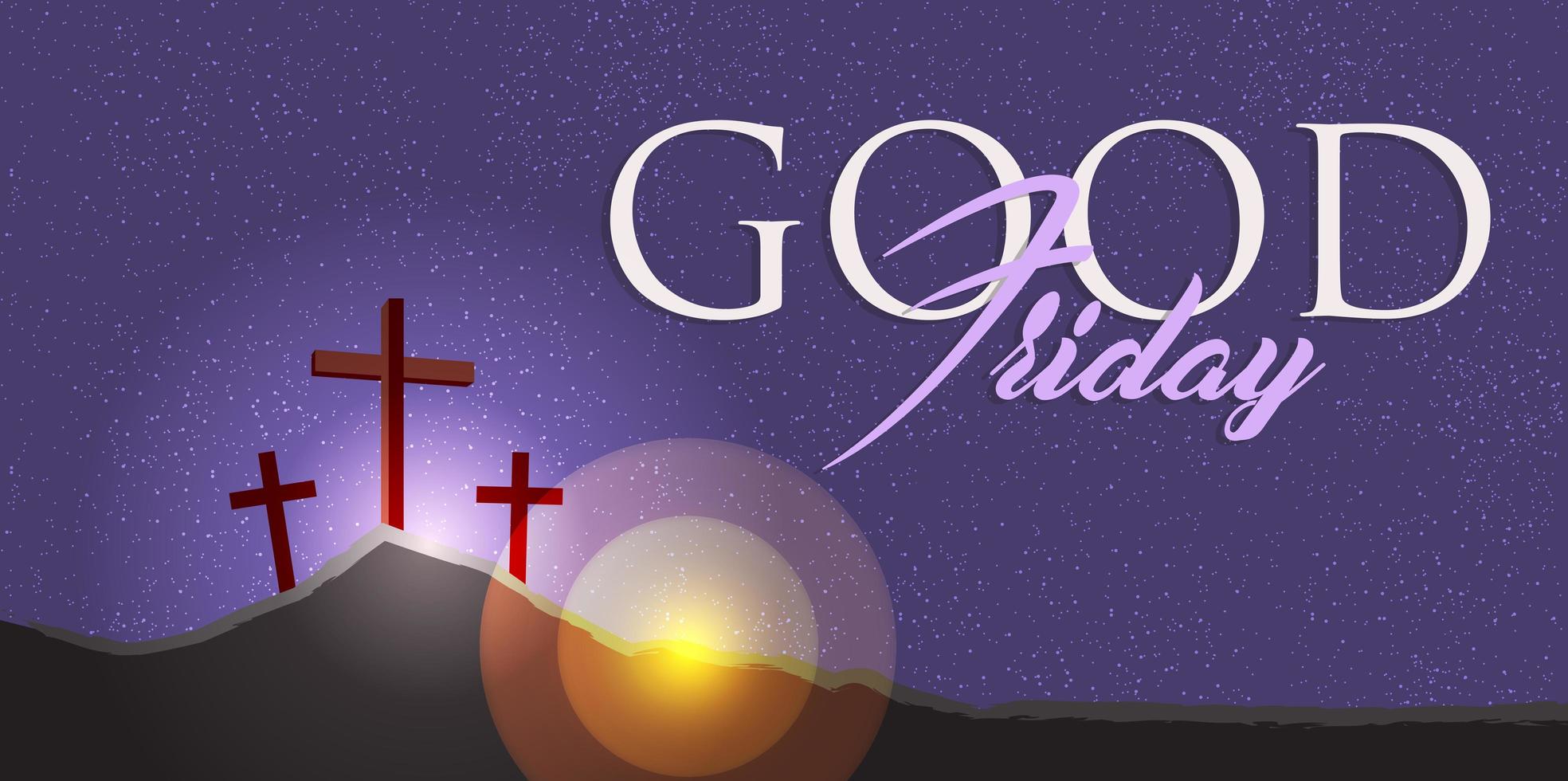Three crosses on hill, Good Friday christian concept. vector