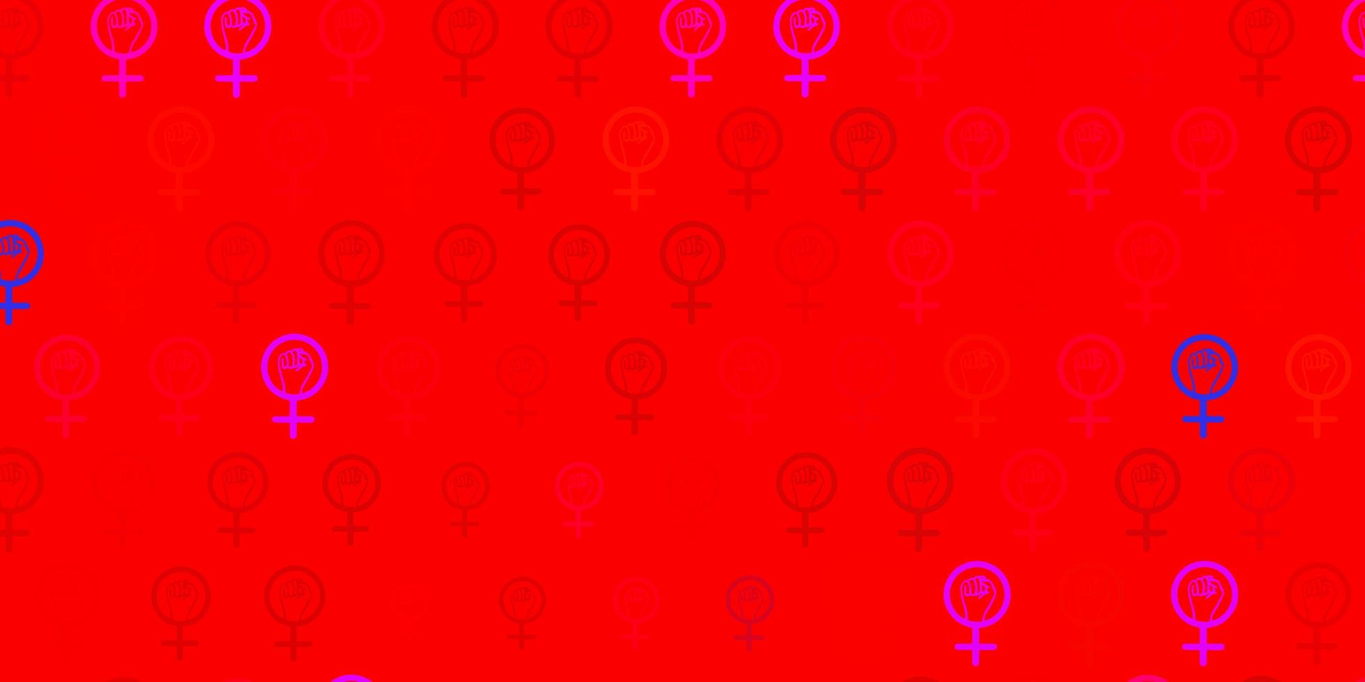 Fondo de vector rojo claro con símbolos de poder de las mujeres.