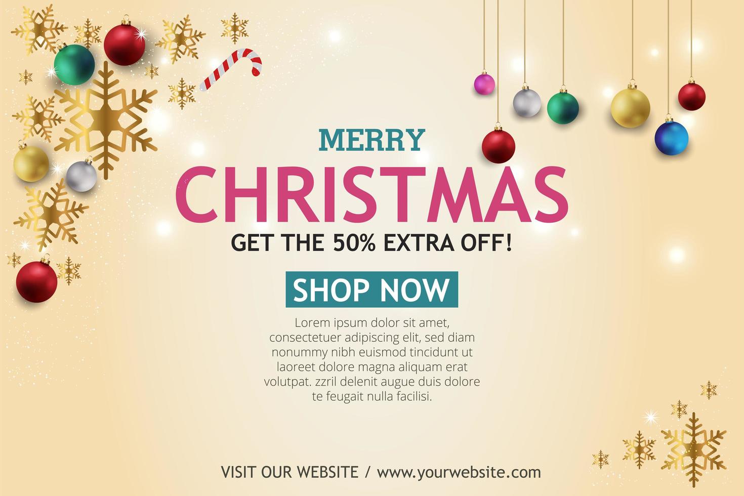 Christmas sale banner on light Background. Text Merry Christmas shop now. vector