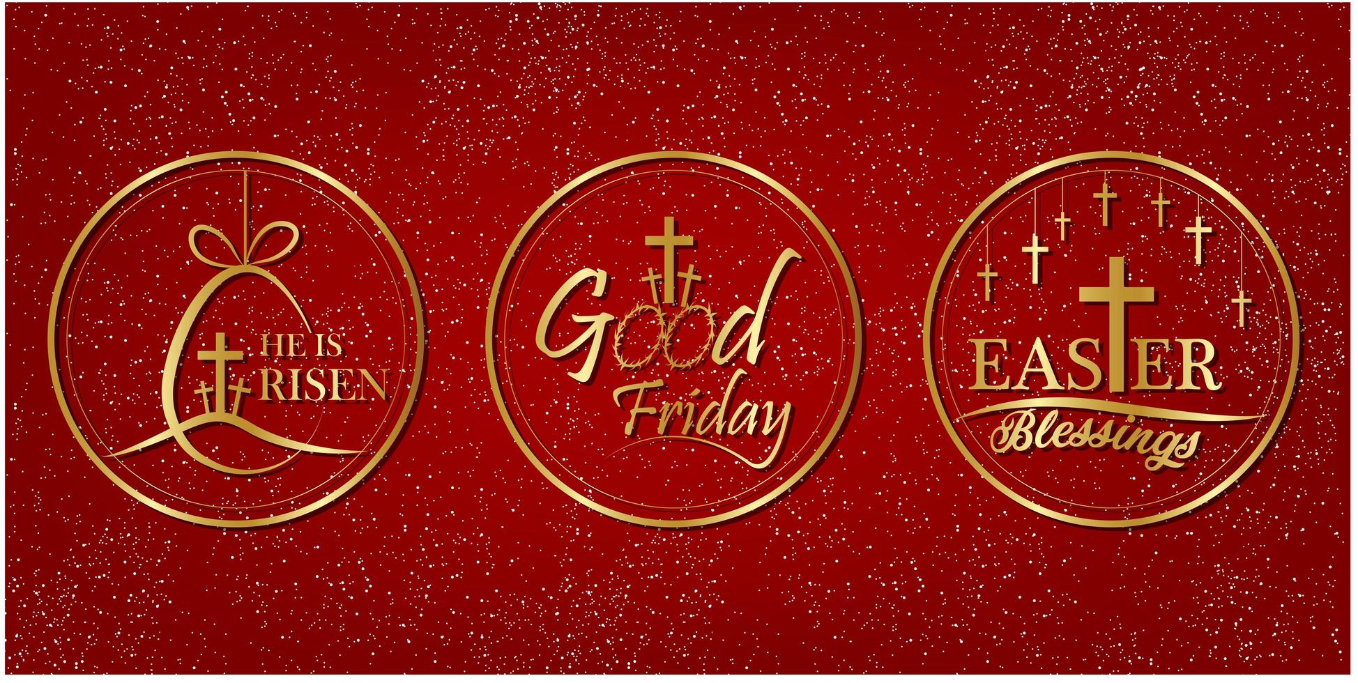 Good Friday label with gold style on red background. vector