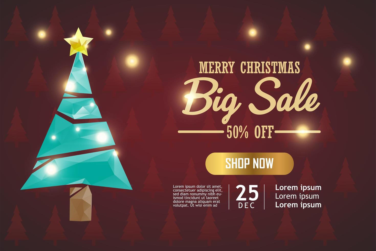 Christmas sale banner for present product on red Background. Text Merry Christmas shop now. vector