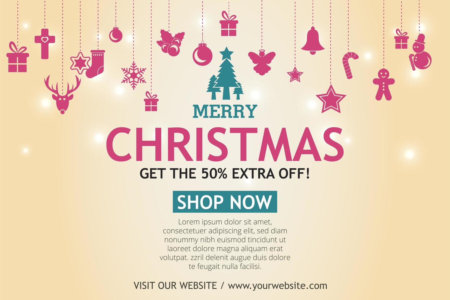 Christmas sale banner on light Background. Text Merry Christmas shop now. vector