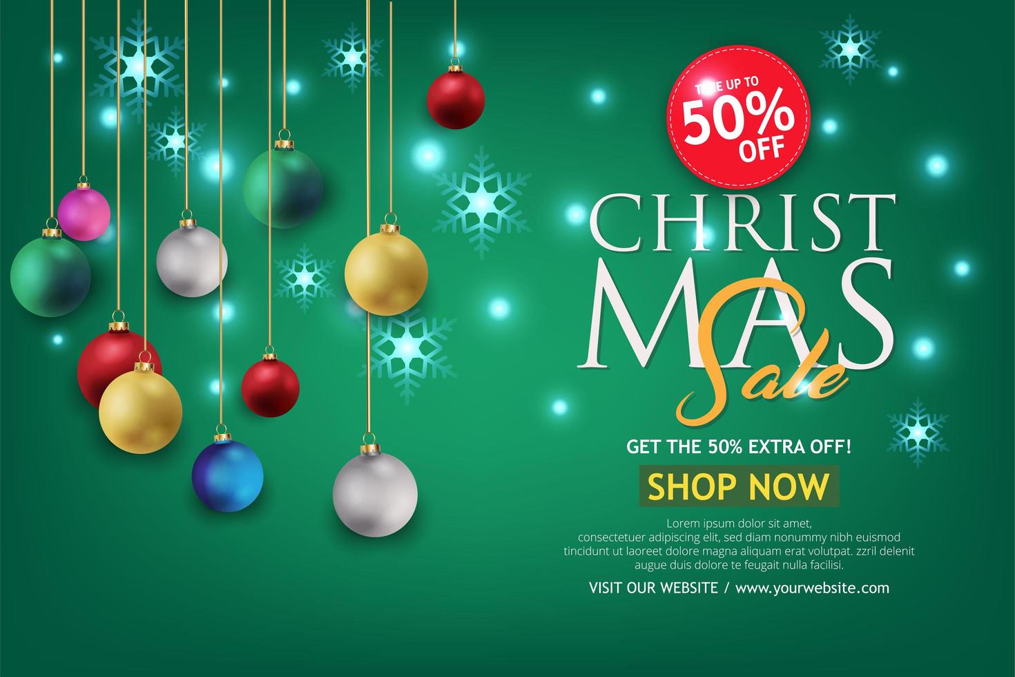 Christmas sale banner on green Background. Text Merry Christmas shop now. vector
