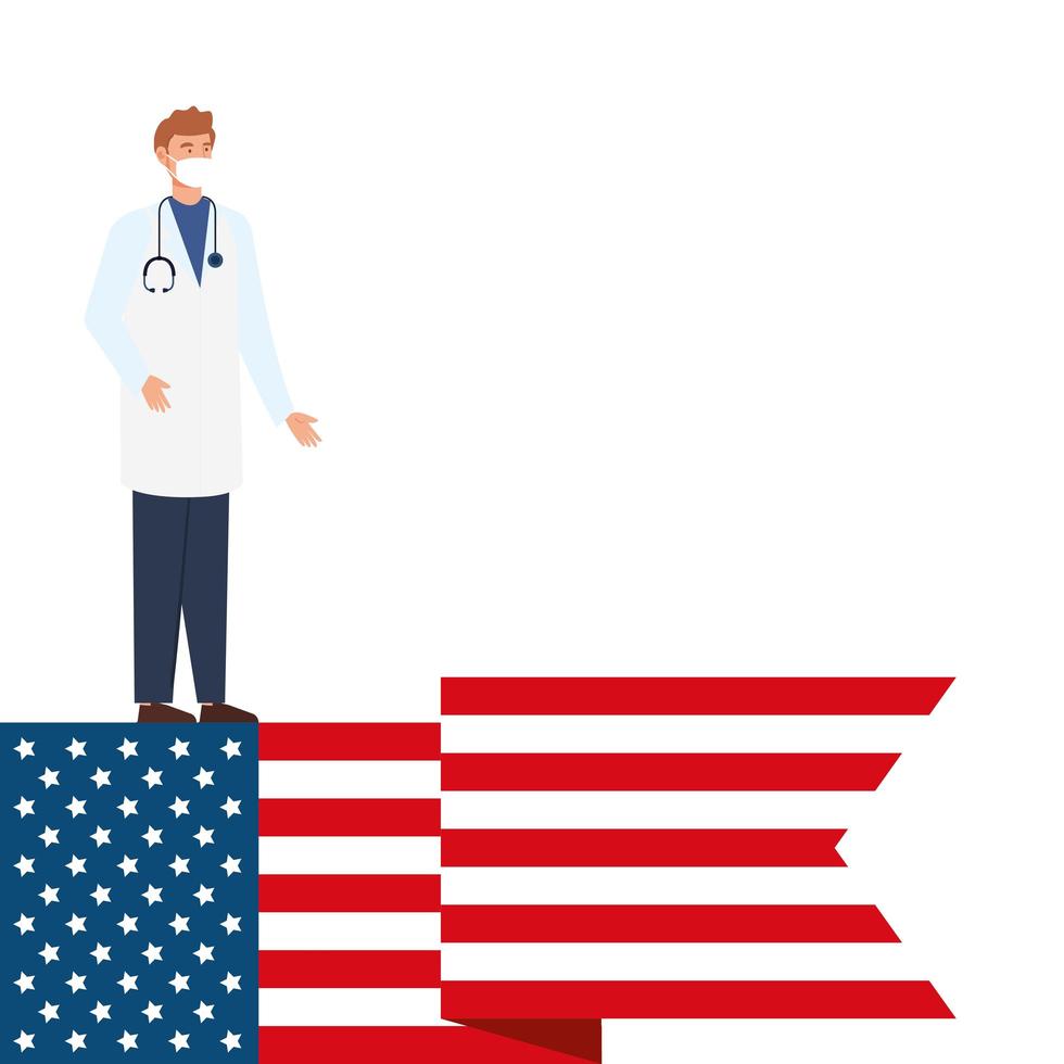 doctor with face mask and USA flag vector