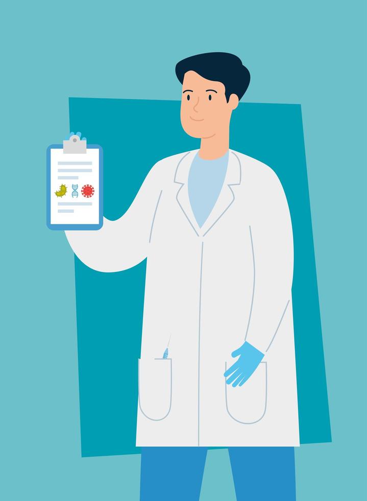 doctor with surgical gloves and clipboard vector
