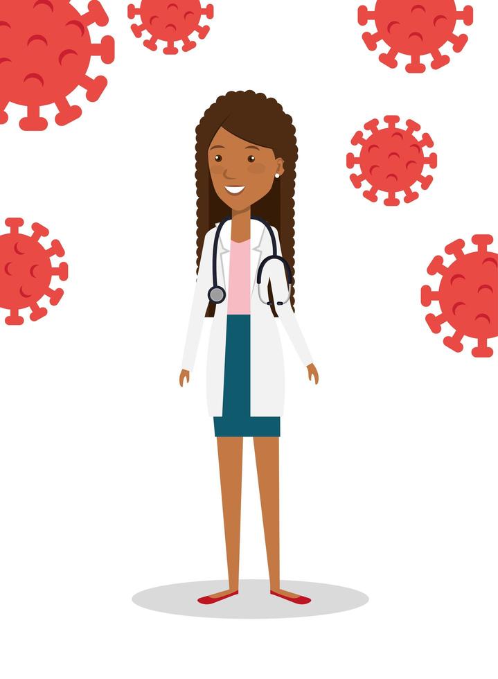 Female doctor with coronavirus icons vector