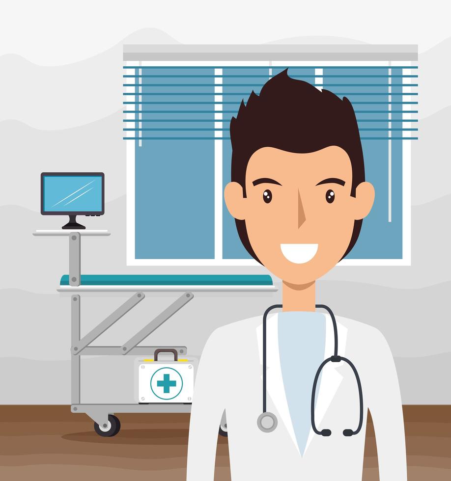 doctor  with stethoscope in the consult room vector