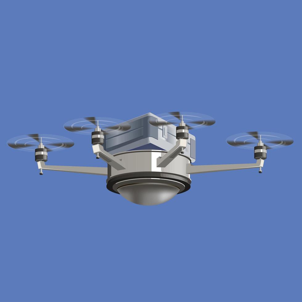 Delivery drone with case. Drone vector illustration graphic design. Modern robots delivery methods. Isolated