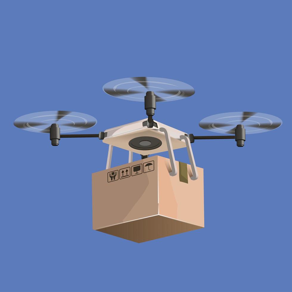 Delivery drone with box. Drone vector illustration graphic design. Modern robots delivery methods. Isolated