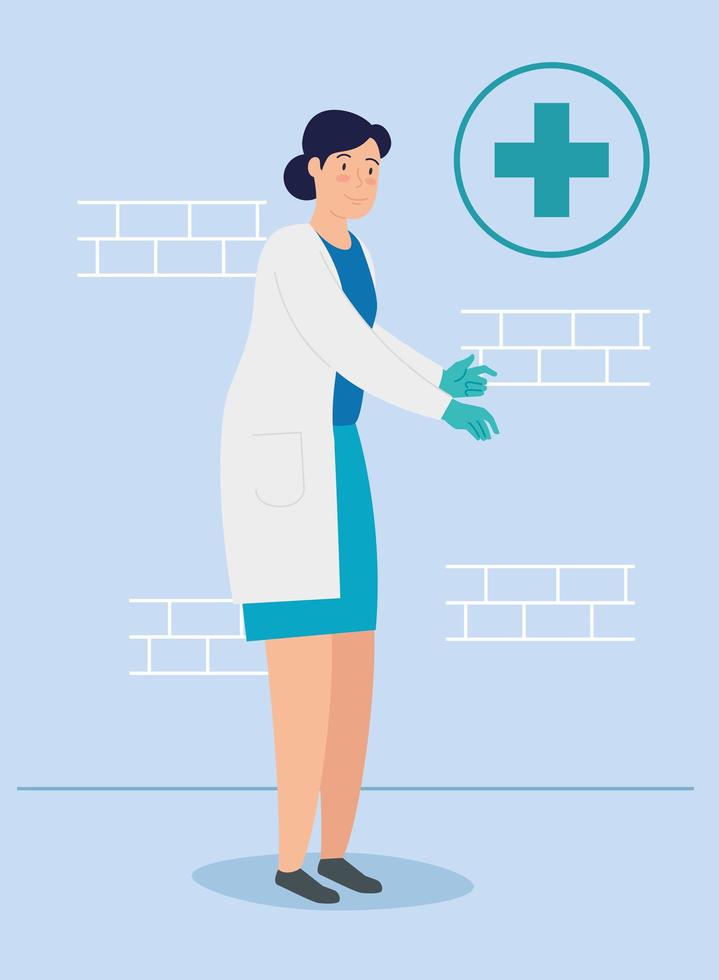 Female doctor with surgical gloves vector