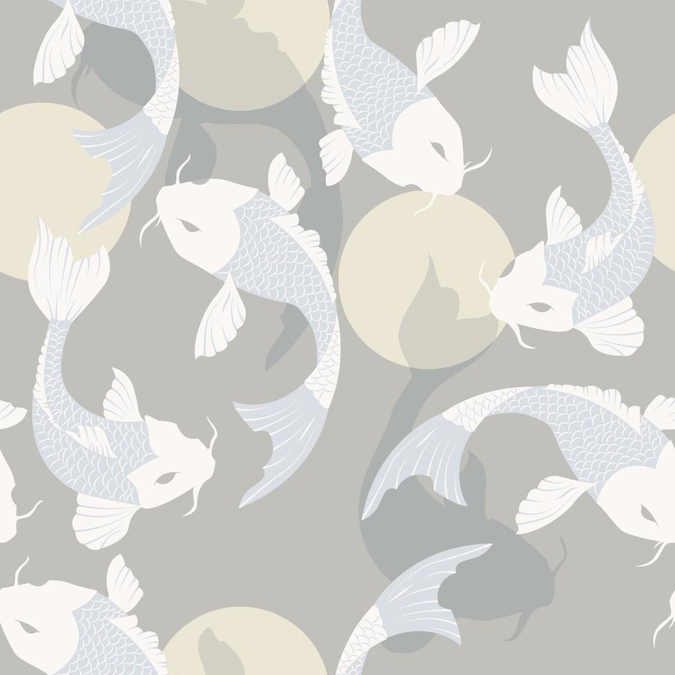 Seamless pattern with carp koi fish and sun, traditional japanese art vector