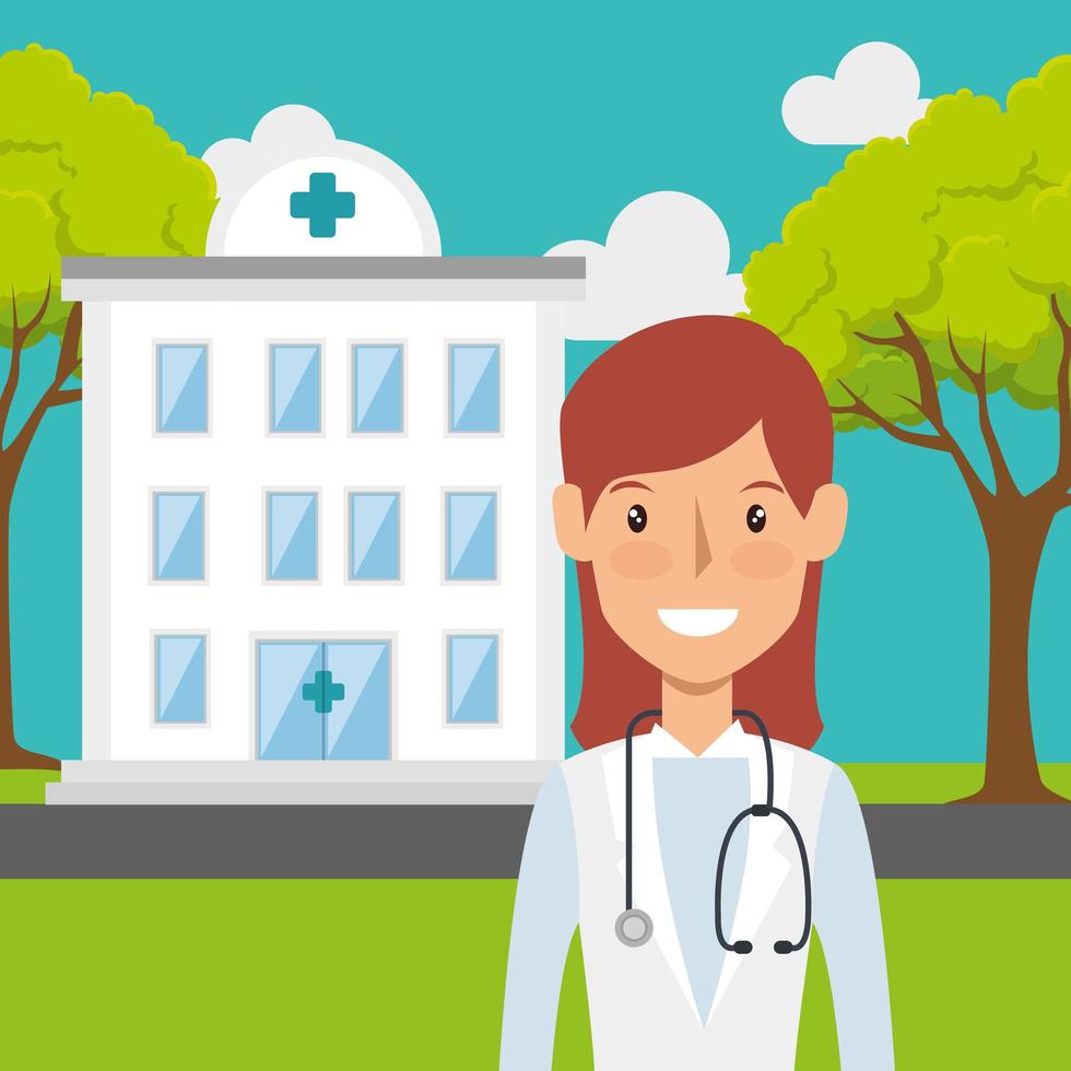 Heath care worker and hospital building vector