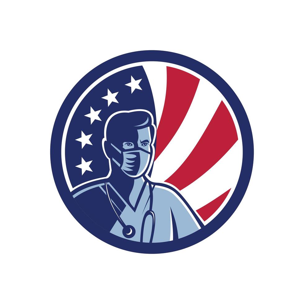 Male Nurse Wearing Surgical Mask USA Flag Mascot vector